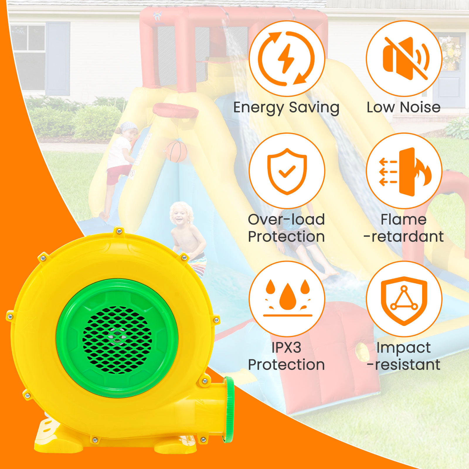 SUGIFT 950W Air Blower Air Pump Fan with Handle Ground Stakes and Mesh-Covered Air Vent Yellow