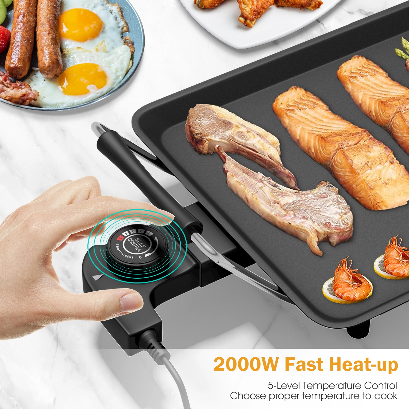 SUGIFT 35 Inch Electric Griddle Black Teppanyaki Grill with Adjustable Temperature