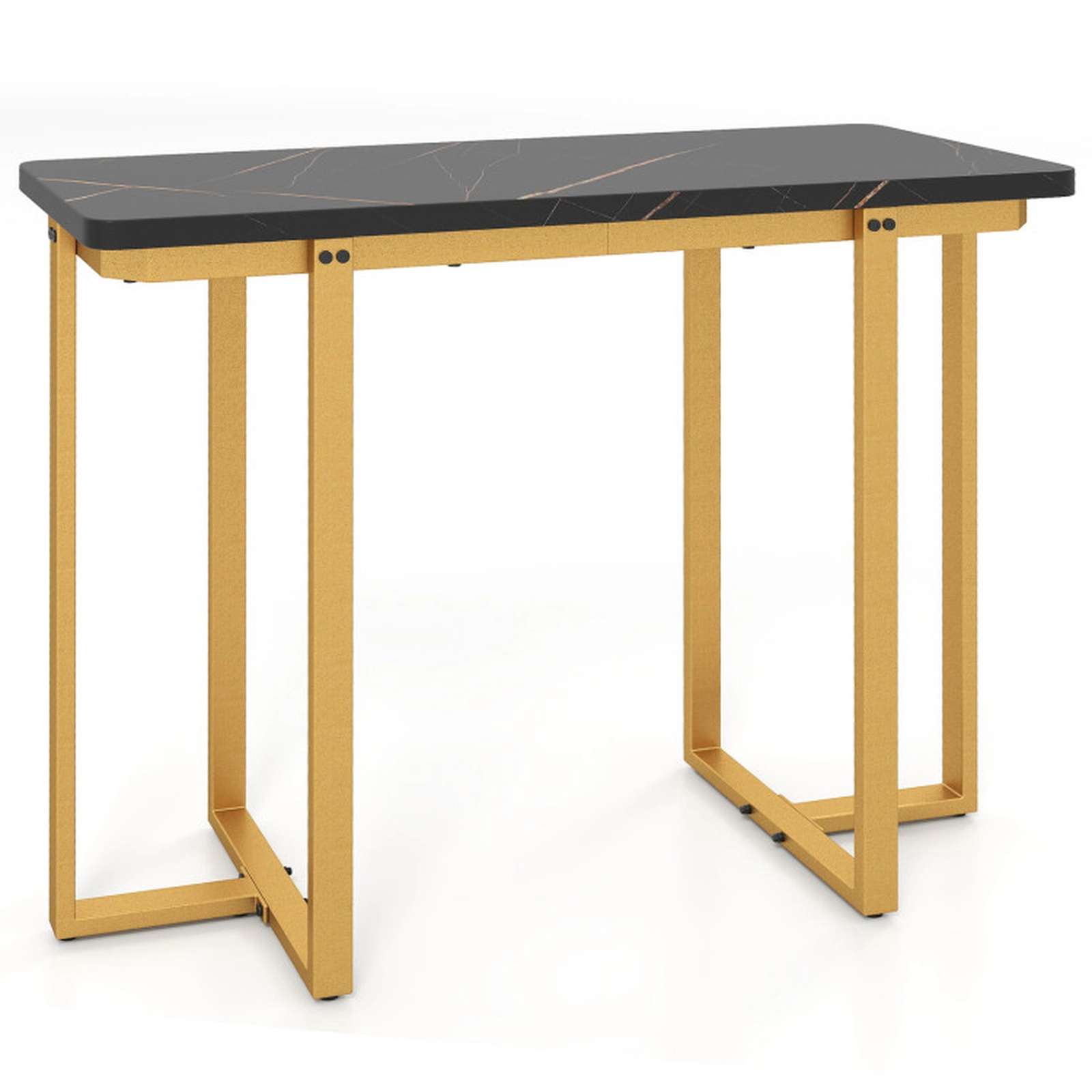 SUGIFT Narrow Faux Marble Top Gold Geometric Metal Frame Console Table 42-in x 16-in x 32-in 155-lb Capacity Black
