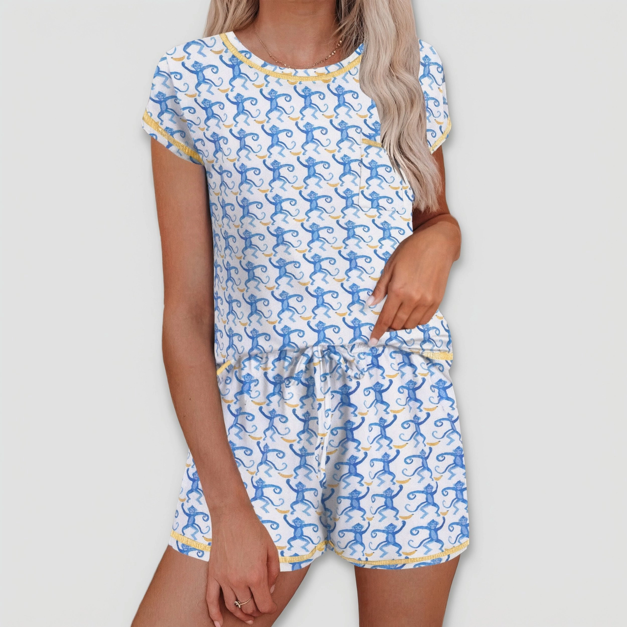 Ekouaer Women's Crew Neck Short Sleeve Pajama Set Plaid Shorts
