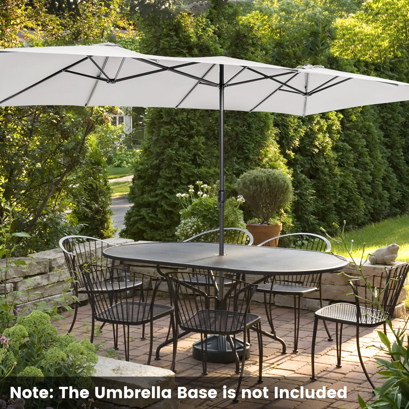 SUGIFT Beige 15 ft Double-Sided Patio Umbrella with Crank Handle and Vented Tops
