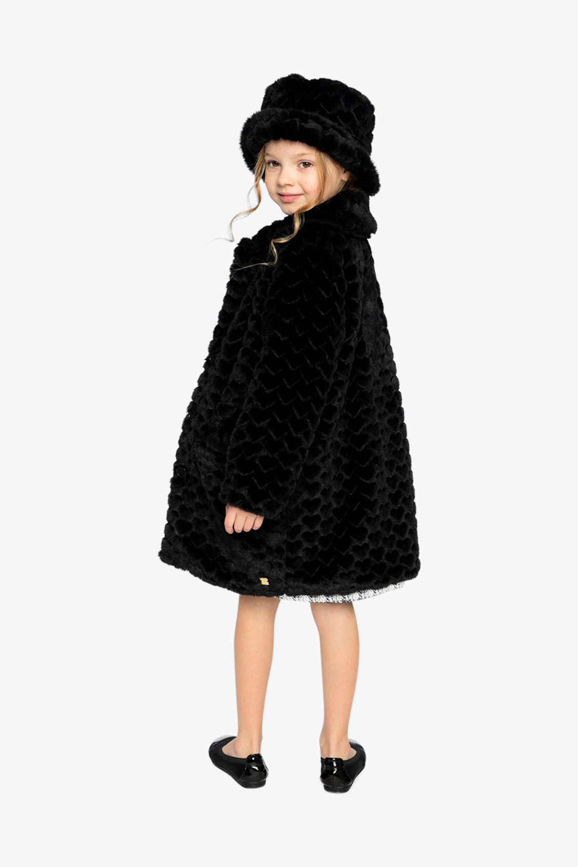 Deux par Girls Wide Brim Faux Fur Bucket Hat