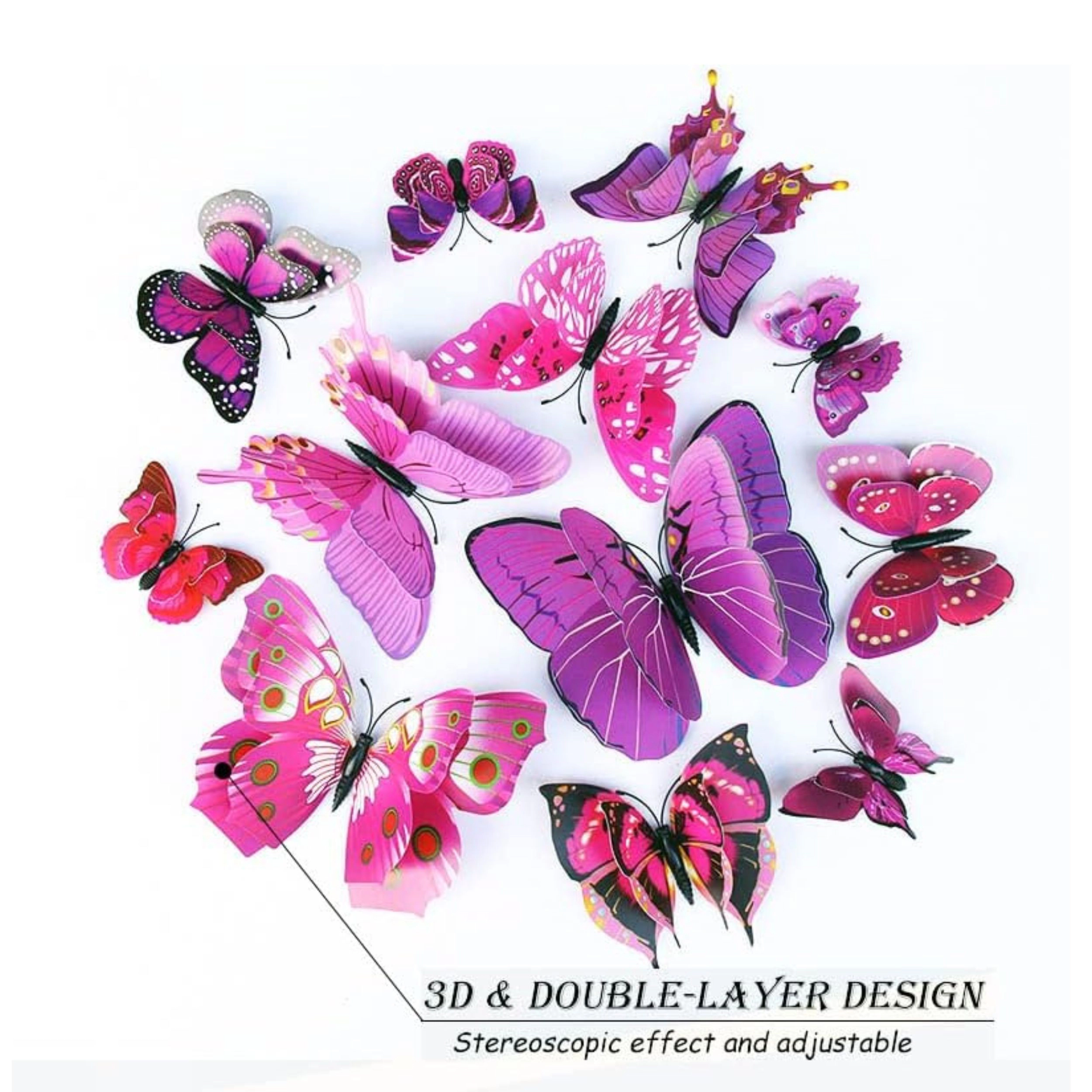 Stock Preferred Pack of 24 3D Butterfly Wall Decor Stickers with Magnets Reusable Waterproof