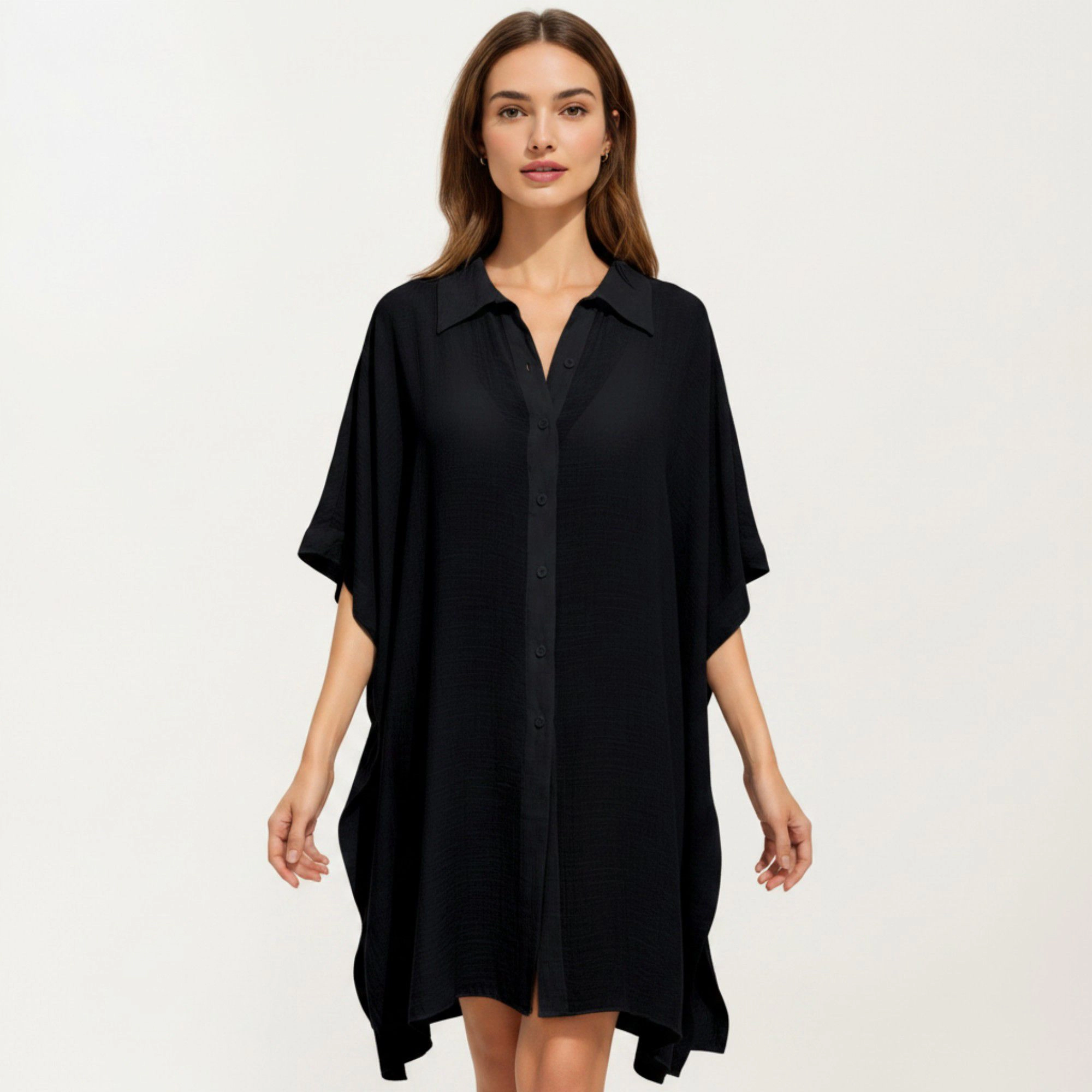 Anna-Kaci Women's Button Front Collared Lightweight Beach Swim Cover Up Shirt Dress