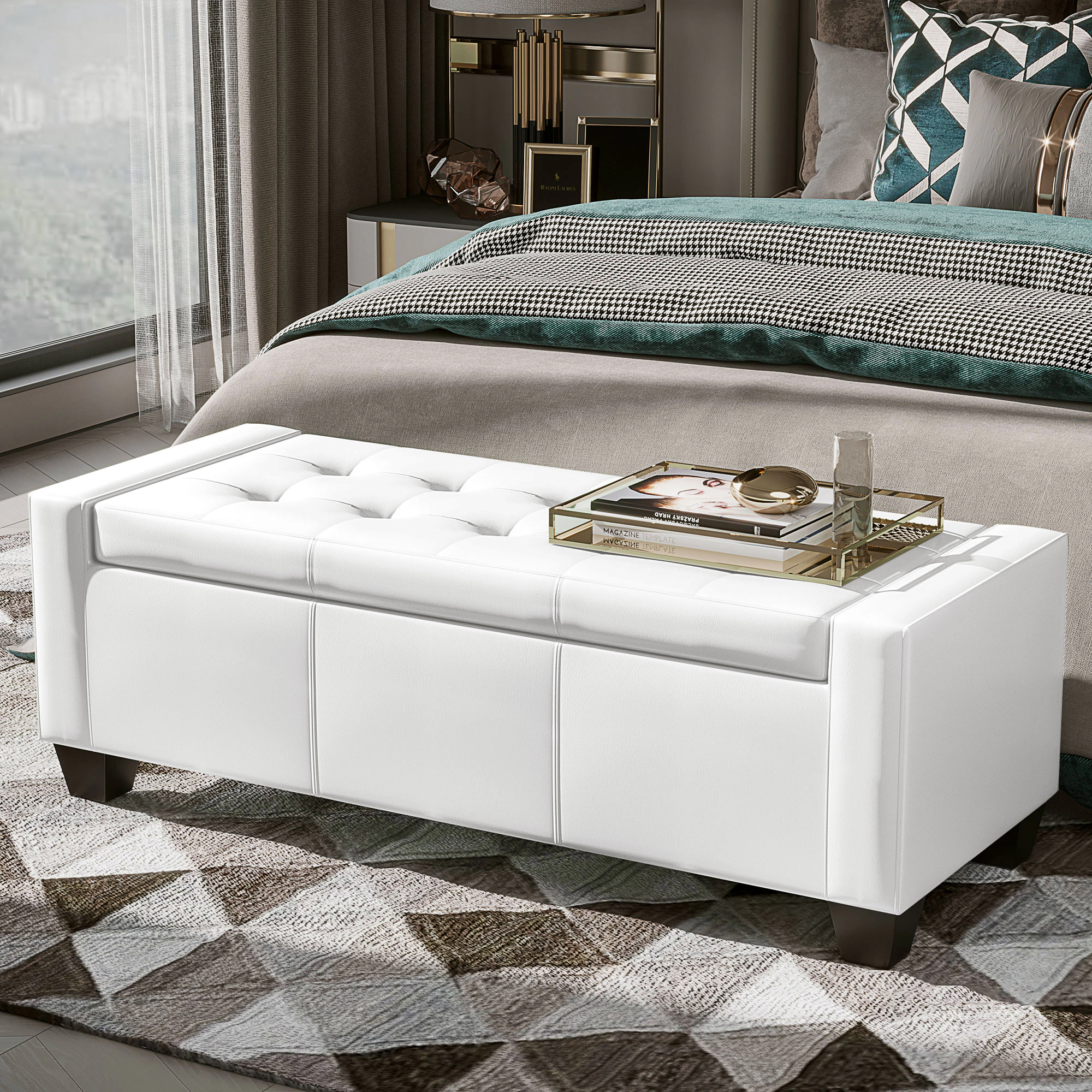 Hivvago 50.5" Tufted Storage Ottoman Rectangular Bench For Home