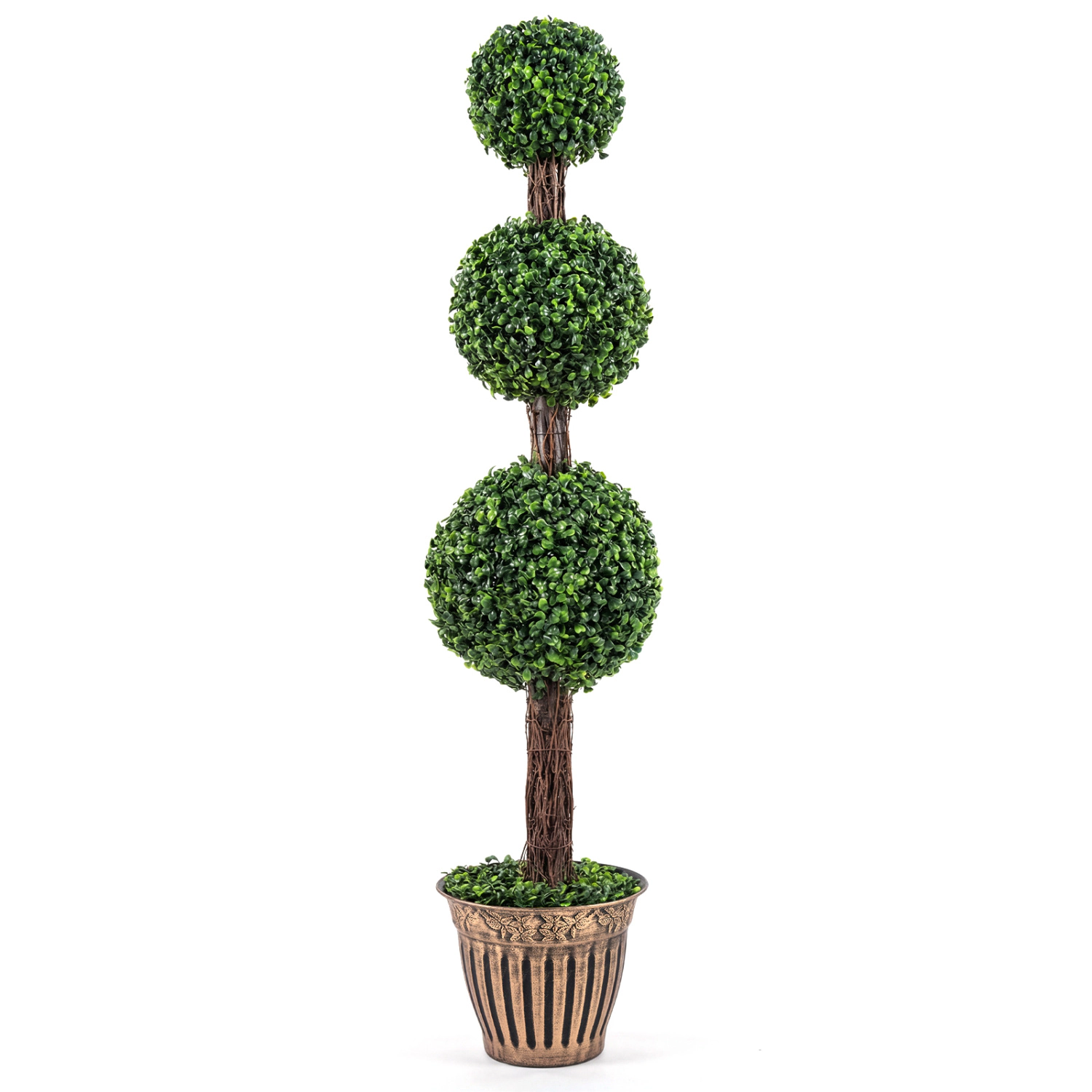 Slickblue Artificial Boxwood Topiary Tree 47in Triple Ball Potted Faux Greenery Entry Decor
