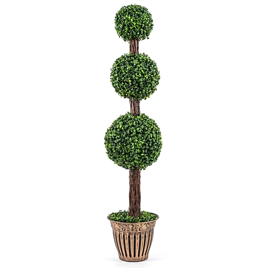 SlickBlue Artificial Triple Ball Boxwood Topiary Tree Potted Green Decor
