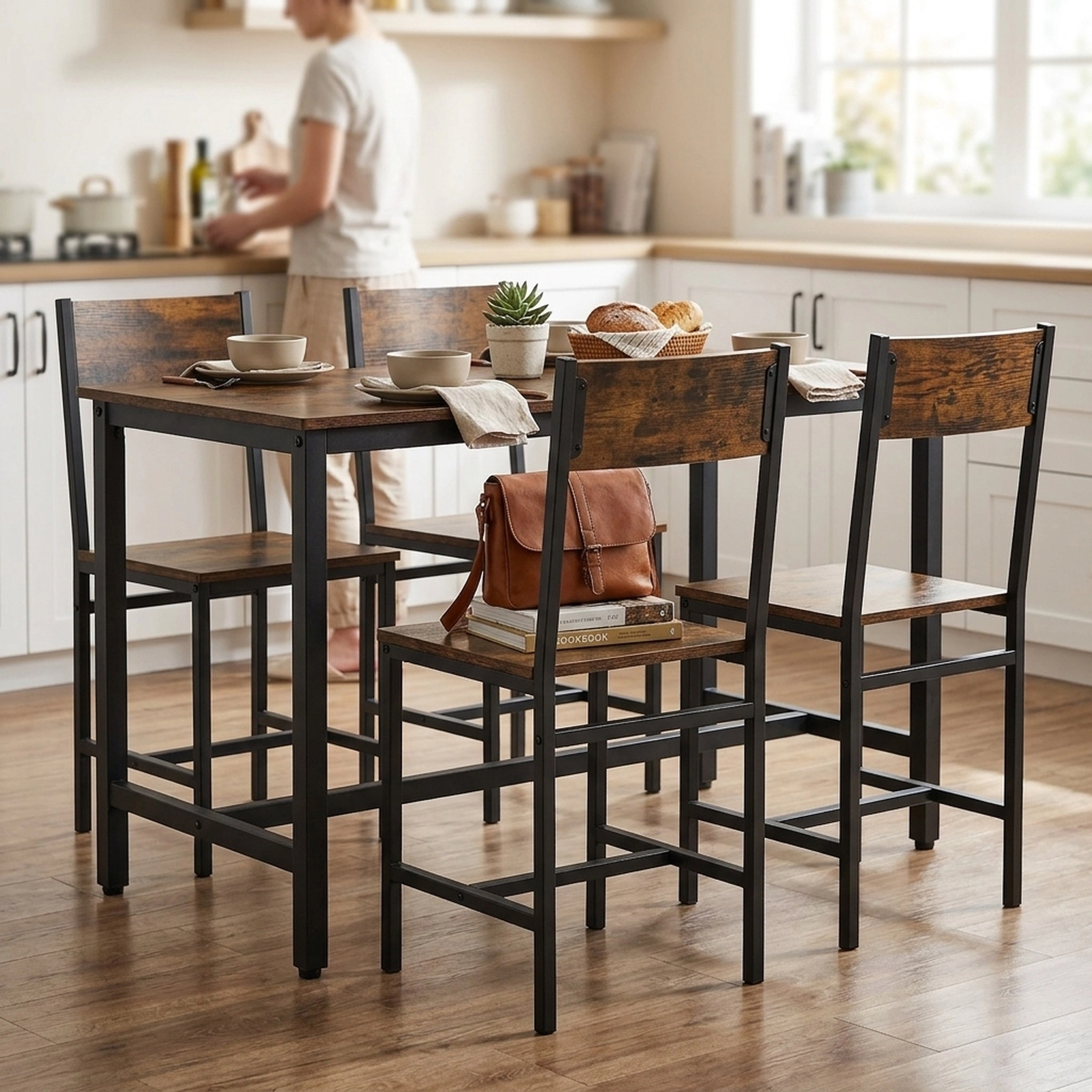 SUGIFT Industrial Kitchen Side Chairs, Set of 2, Rustic Brown