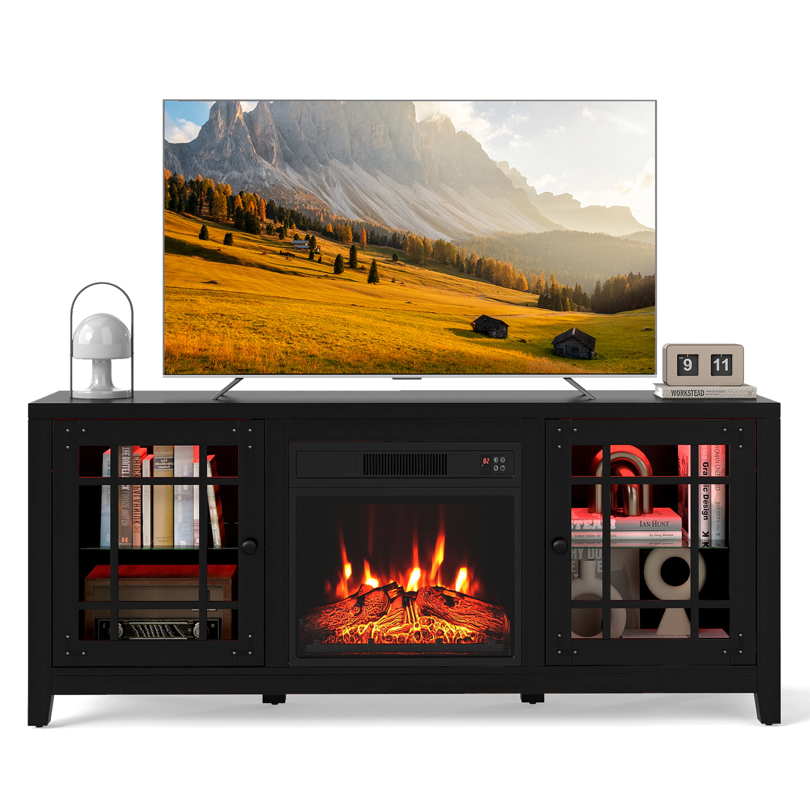 LJG 58" Fireplace TV Stand with LED Lights and 18" Electric