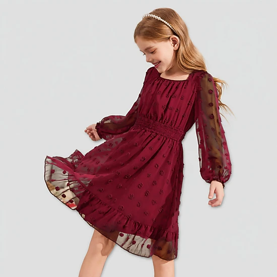 jcpenney a line dresses Arshiner Girls A-Line Chiffon Long Sleeve Square Neck Swiss Dot Flowy Casual Party Dress KSTM Square Neck Paneled strapless shaping bra Colour:Navy