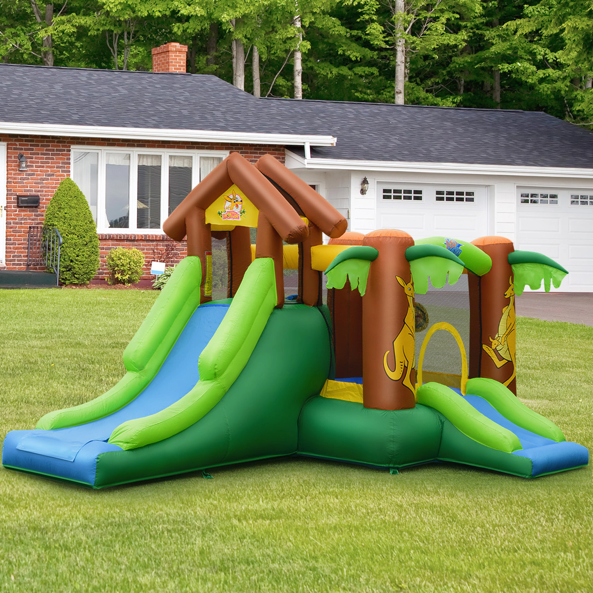 SUGIFT Kids Inflatable Jungle Bounce House Castle 300-lb Capacity Ages 3-10 As Picture Shows with 680W Blower