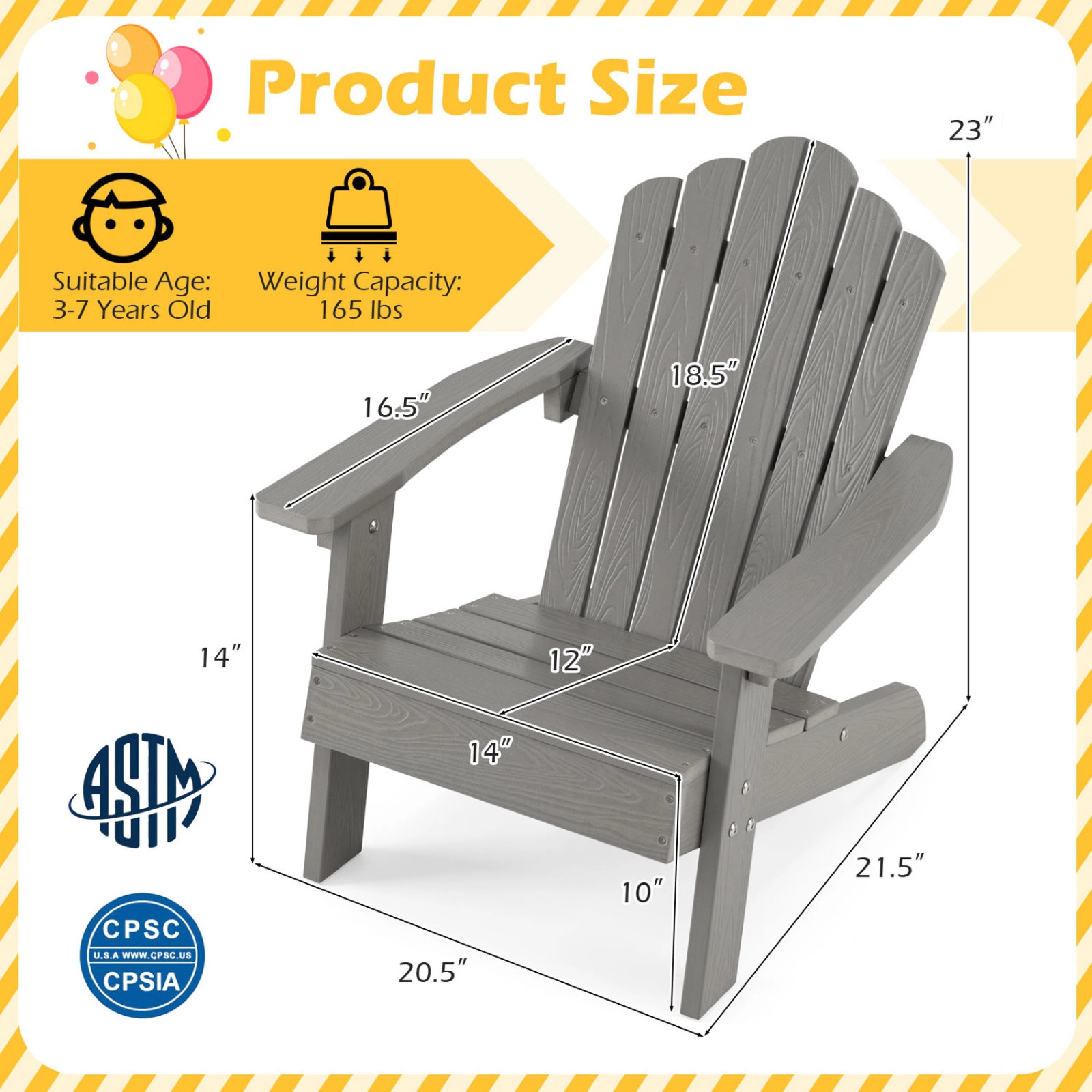 SUGIFT Tilted High Backrest All-Weather Outdoor Kids Adirondack Chair