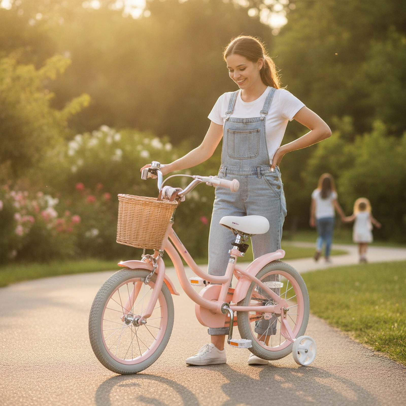 16-in Kids Bike for Girls Front Rear Reflectors Training Wheels and Adjustable Seat Carbon Steel Bicycle Ages 4-7 Pink