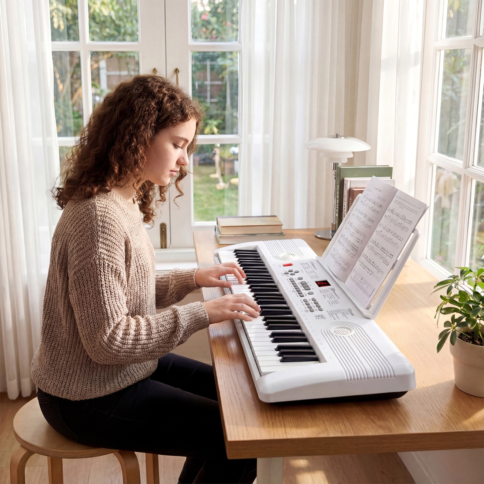 SUGIFT White 61-Key Portable Electric Digital Keyboard Piano with Mic Input Earphone Output and Carry Bag
