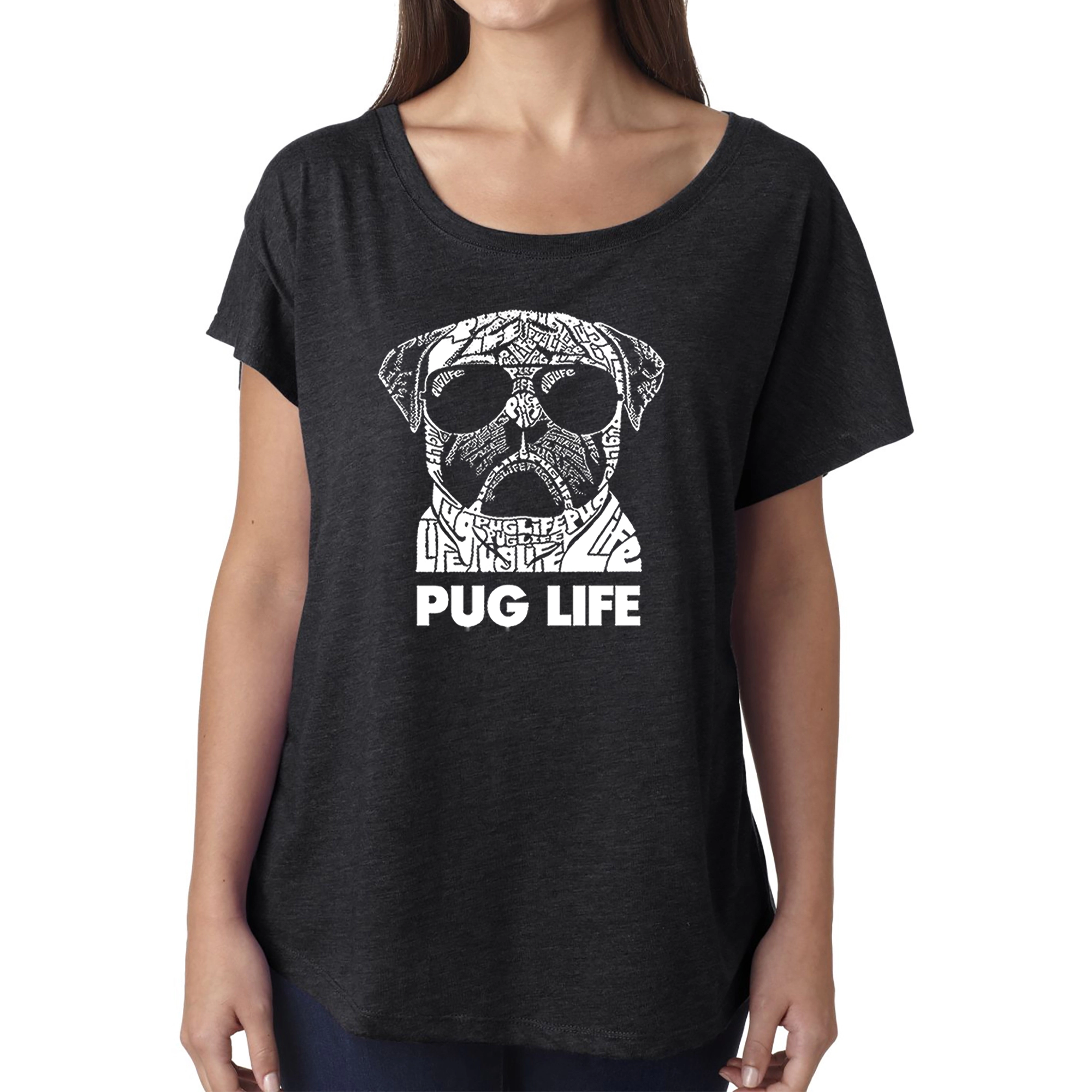 LA Pop Art Women's Dolman Word Shirt - Pug Life