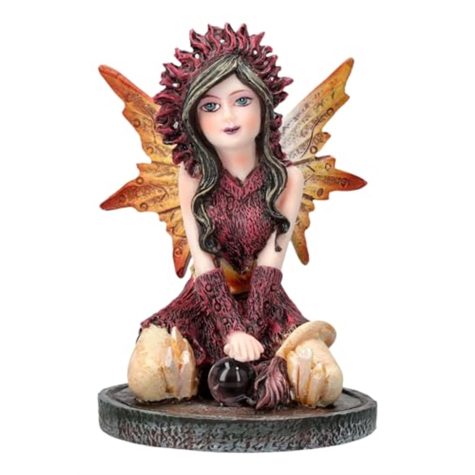 Pacific Giftware 3 inch Autumn Flame Fairy Figurine with Fiery Orb and Golden Accents Perfect for Small Fairy Gardens
