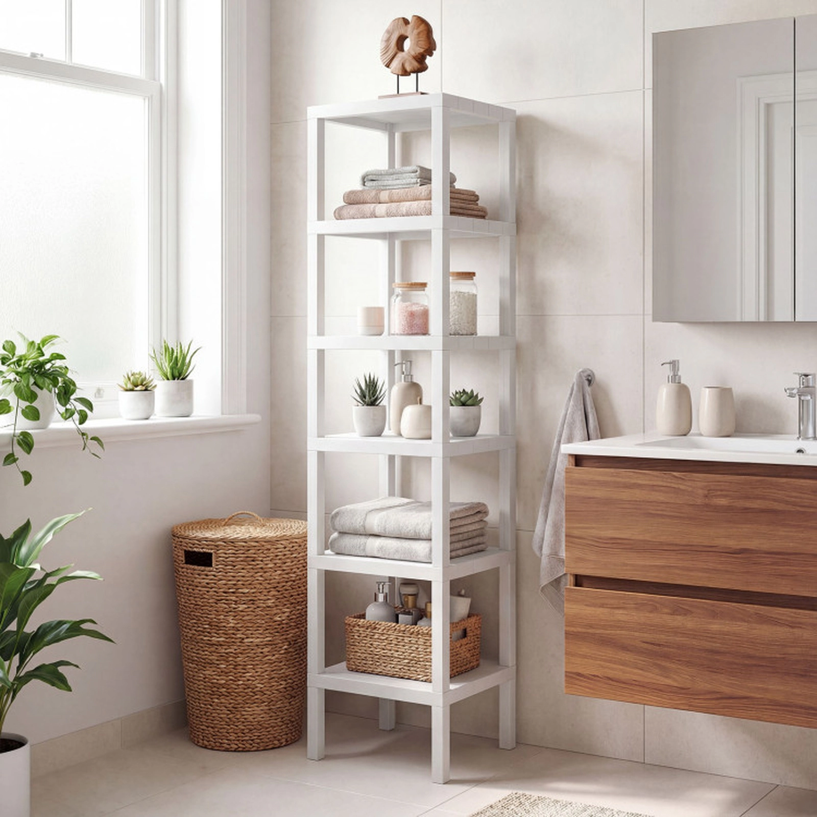 SUGIFT 6-Tier Plastic Modular Storage Shelves White for Living Room and Kitchen
