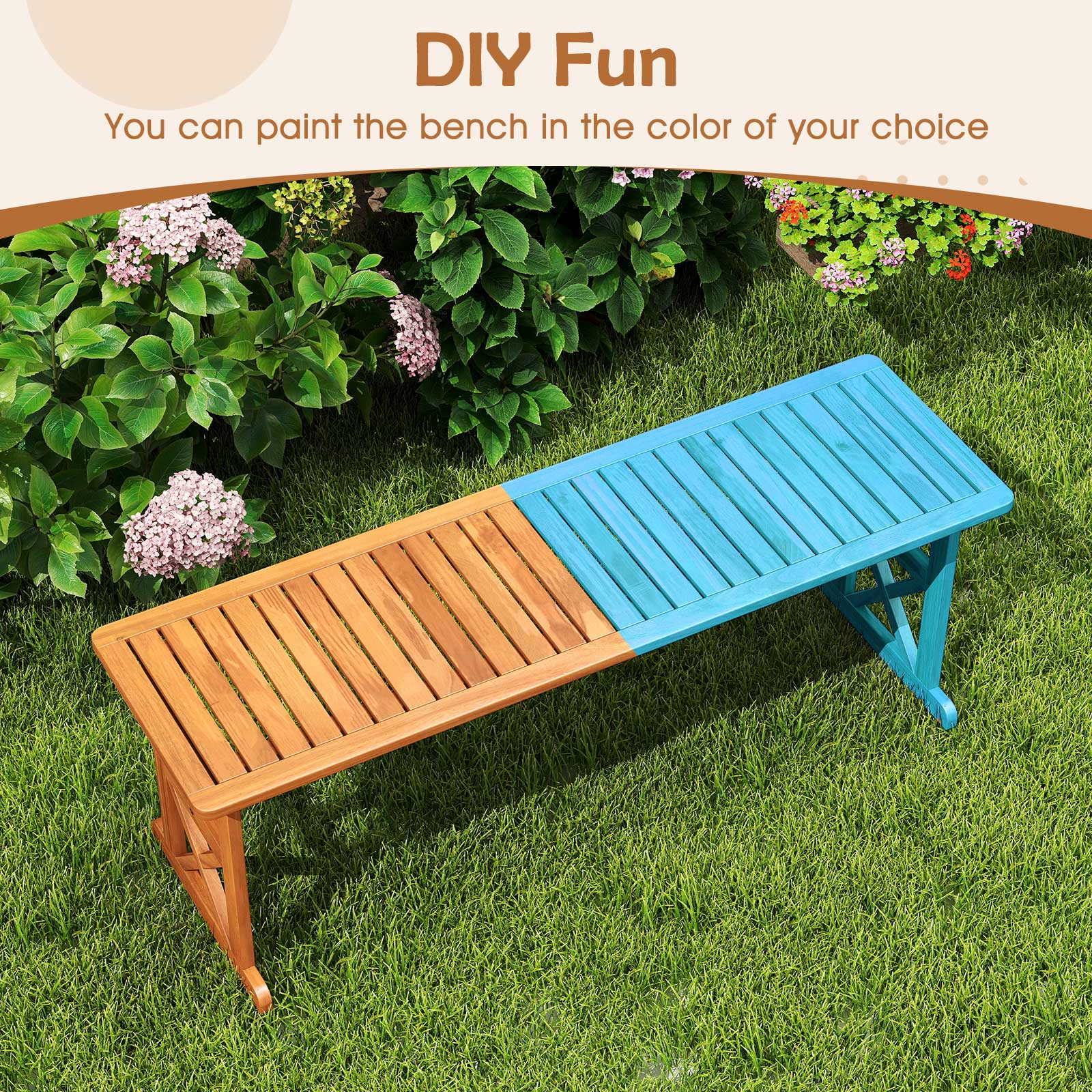 SUGIFT 51-in Outdoor Acacia Wood Bench with Slatted Seat 800-lb Capacity 2-3 Person 18-in Tall 2-Piece Set Natural