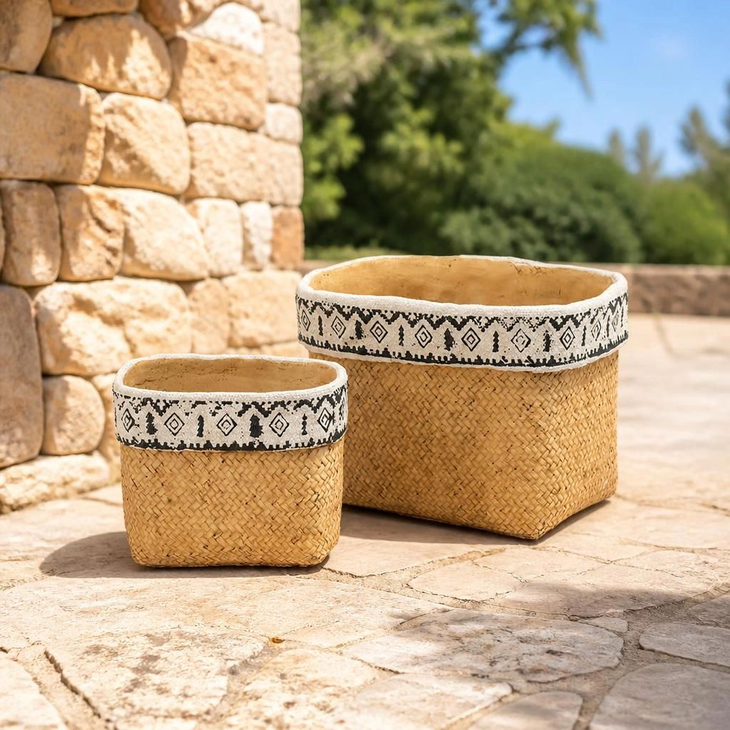 WOW PIONEER Durable Solid Cement Garden Planter Pot for Flowers Herbs Succulents Patio Balcony