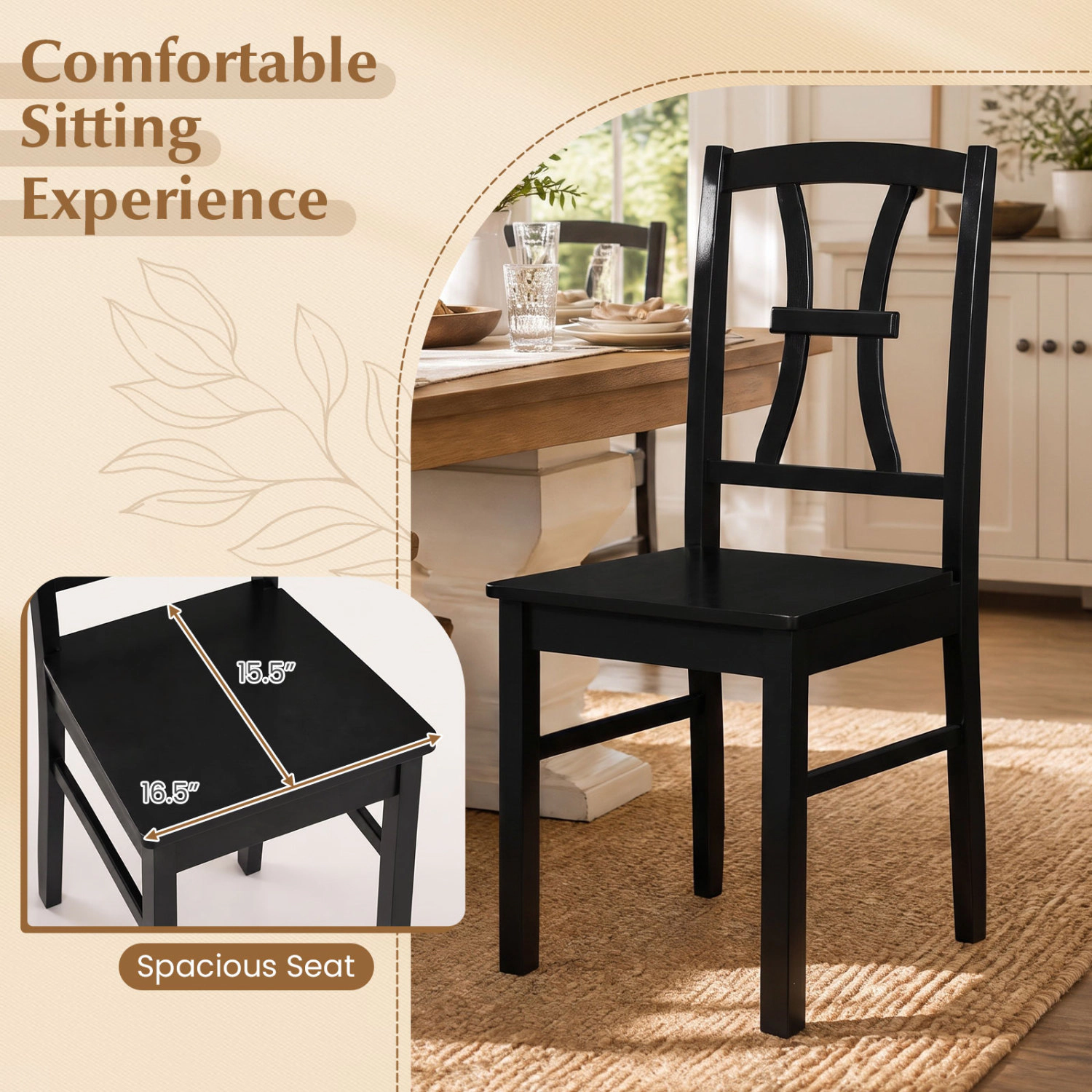 LJG 400 lbs Capacity Dining Chair Set of with Cross Backrest and Rubber Wood Frame