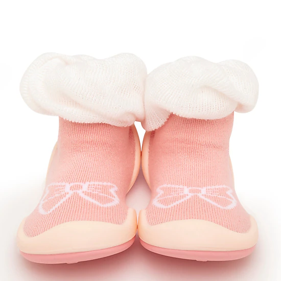 Komuello Baby Girl First Walk Sock Shoes Bow - White