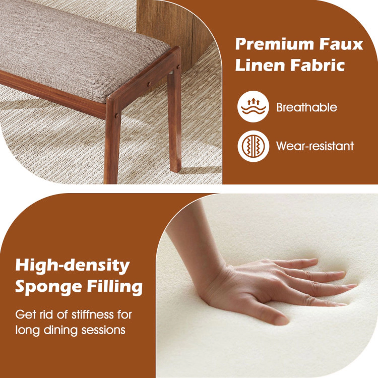 Hivvago 45 Inch Farmhouse Backless Bench with Rubber Wood Legs and Fabric Padded Seat-Beige