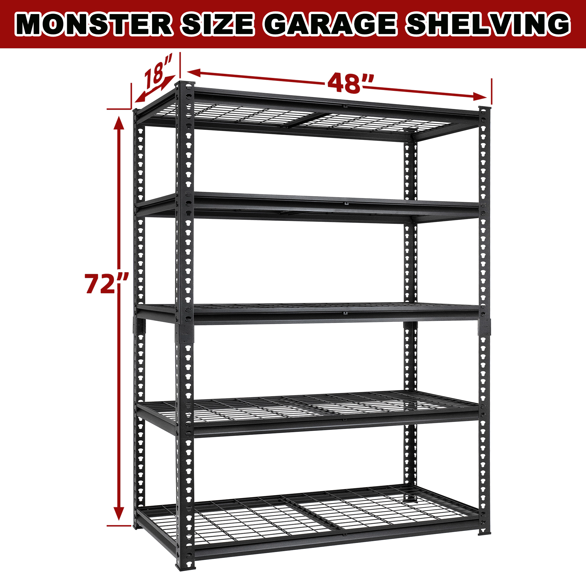 Flynama 5-Shelf Steel Heavy-Duty Adjustable Garage Storage Shelving Unit in Black (48 in. W x 72 in. H x 18 in. D)