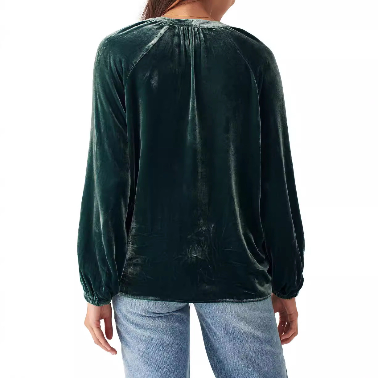 BLUEMING Womens Winter Velvet Long Sleeve Button Down Casual Tops Shirts V-Neck Cute Puff Sleeves Shirt Tunic Blouses