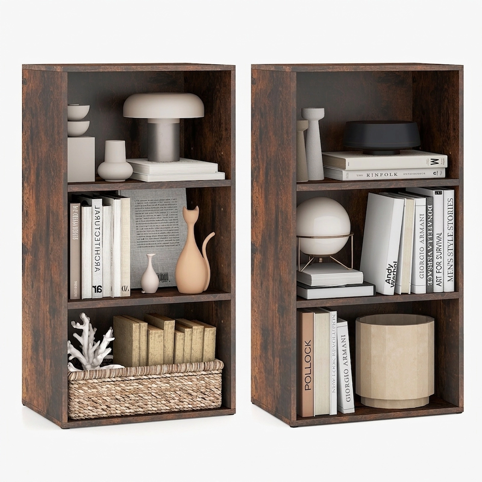 SUGIFT Set of 2 3-Tier Cube Bookcases with Adjustable Shelves