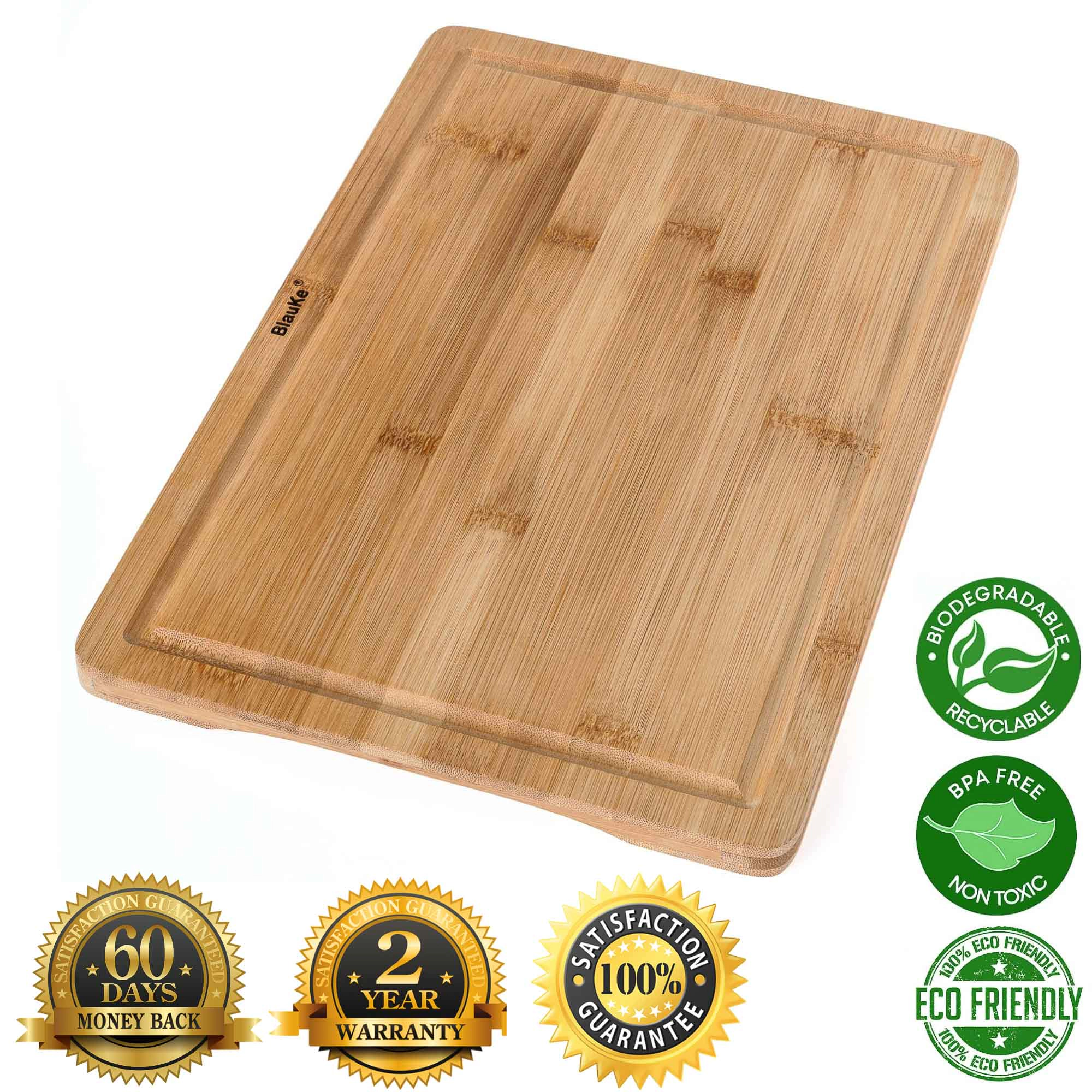 Wood Cutting Board for Kitchen - Wooden Serving Tray - 15x10inch Bamboo Chopping Board with Juice Groove and Handles