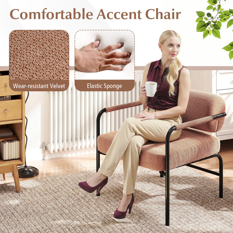 Hivvago Velvet Accent Armchair with Rounded Backrest and Metal Frame