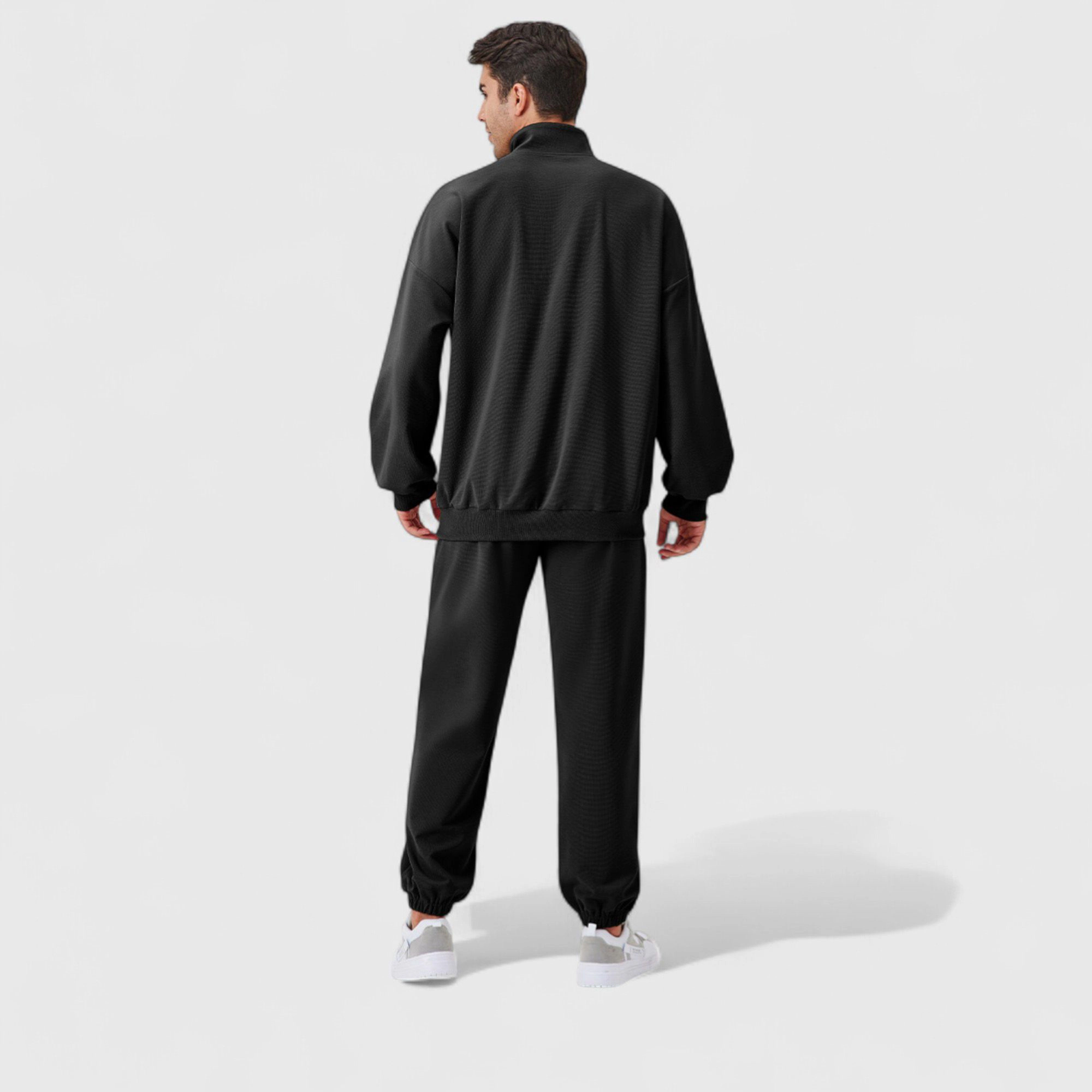 Anna-Kaci Men's Oversized Quarter-Zip Pullover with Drop Shoulders and Ribbed Cuffs for Relaxed Casual Styling