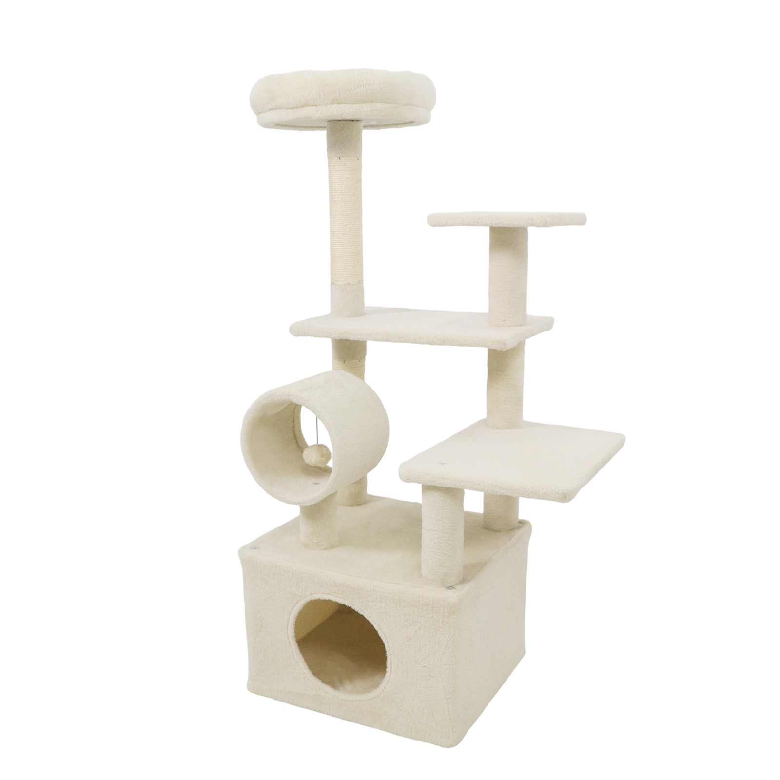 SUGIFT 48-in Beige Cat Tree for Indoor Cats with Thick Padded Top Perch Large Condo and Jute Posts
