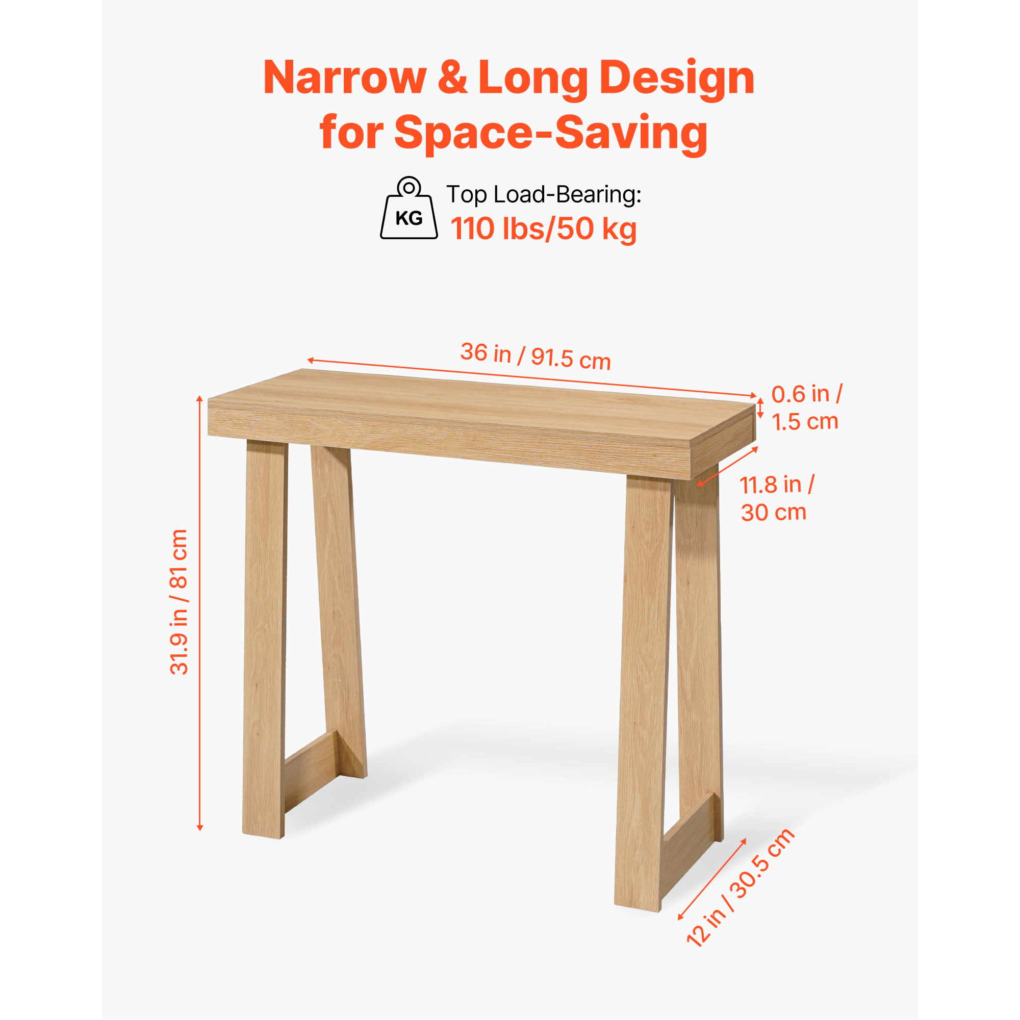 HONGGE Farmhouse Console Table Behind Couch, Wooden Rectangle Narrow Sofa Desk for Hallway Bedroom Living Room Foyer