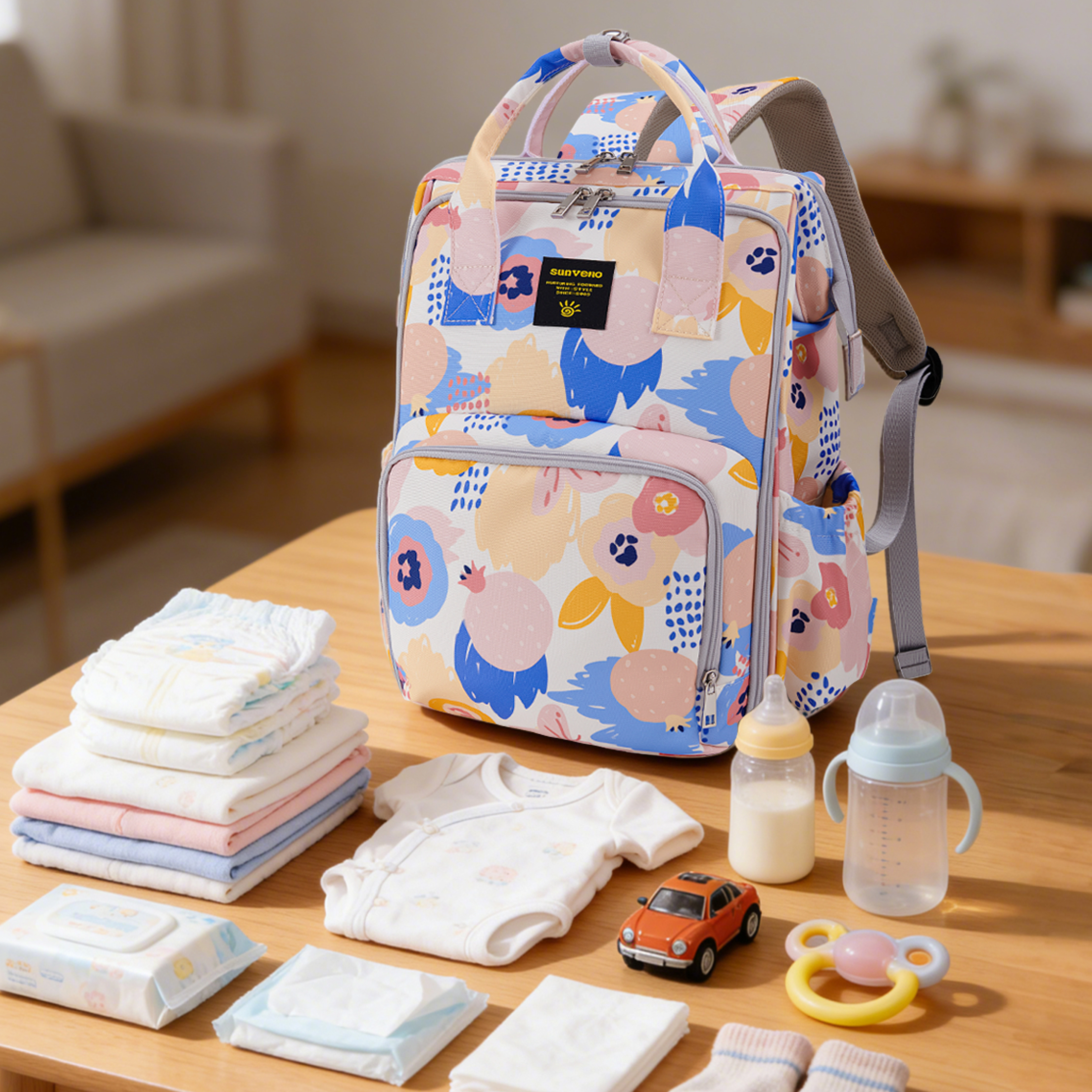 SUNVENO Wide-Open Frame Diaper Bag Backpack
