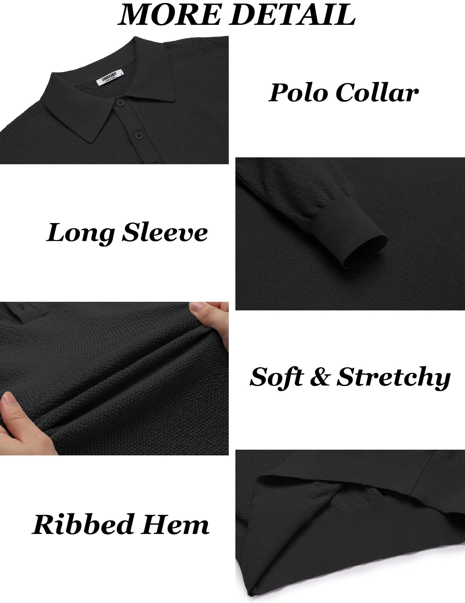 COOFANDY Casual Long Sleeve Polo Sweater Fall Henley Neck Button Pullover Tops