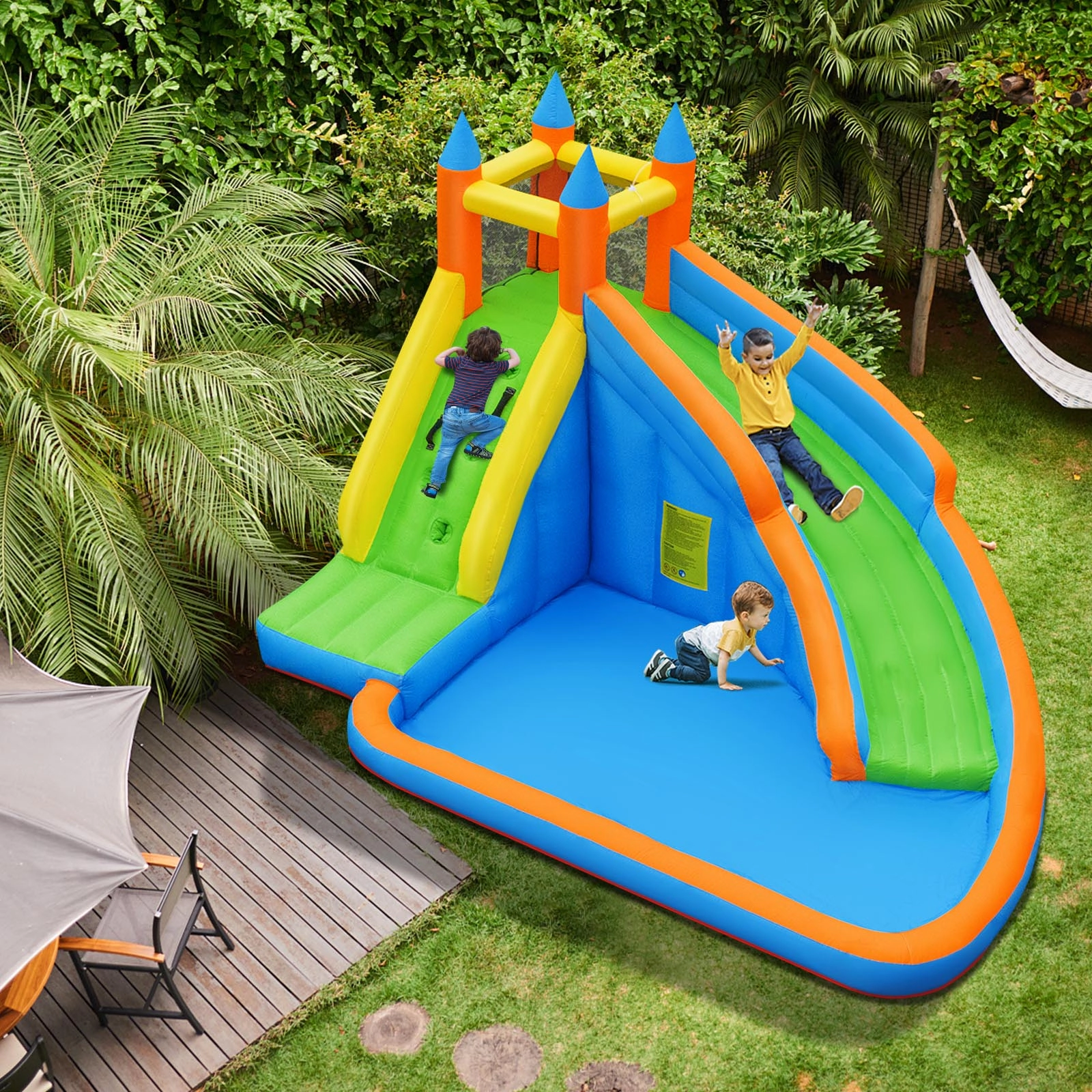 SUGIFT 157-in Inflatable Bounce House with Water Slide Splash Pool and Climbing Wall for Backyard Fun