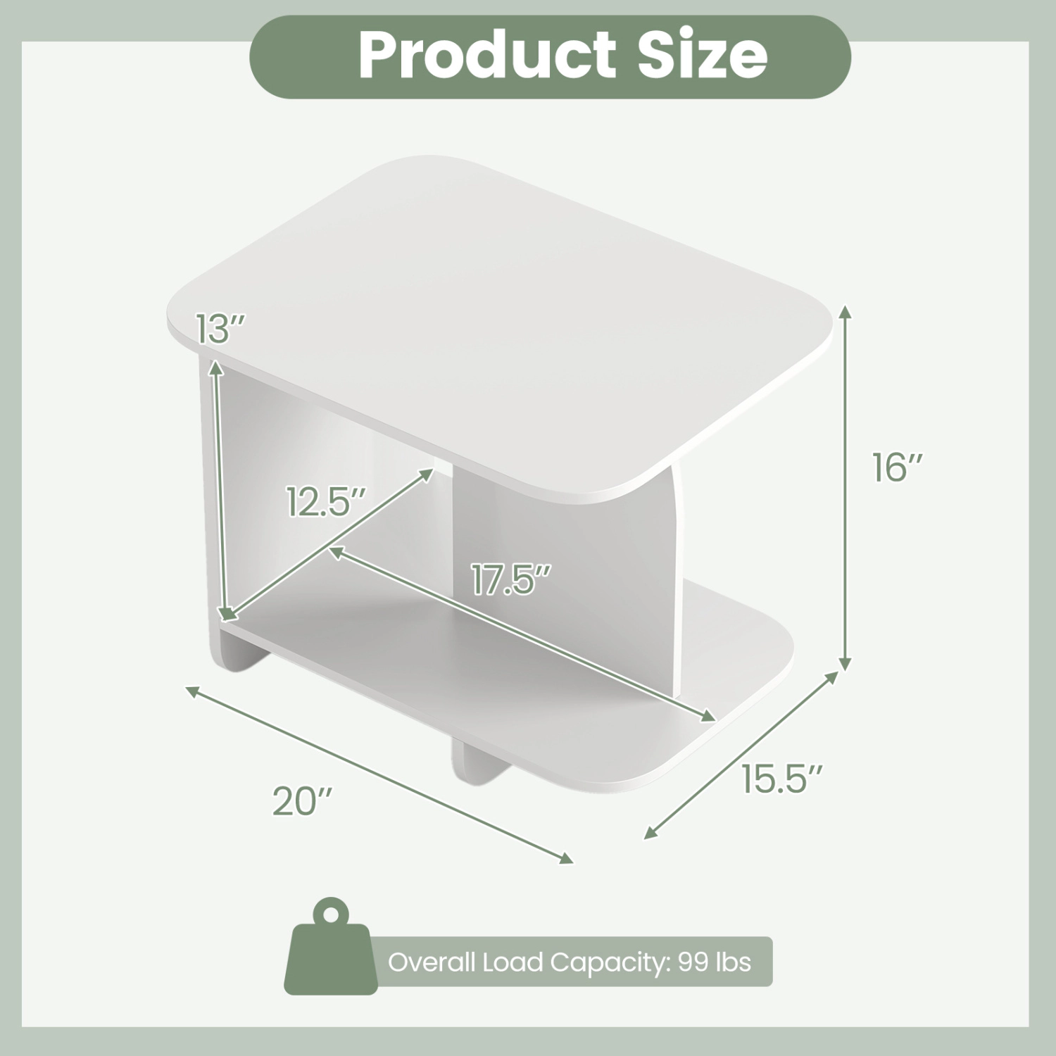 LJG End Table 2-Tier Sofa Side Table with Storage Shelf for Small Space