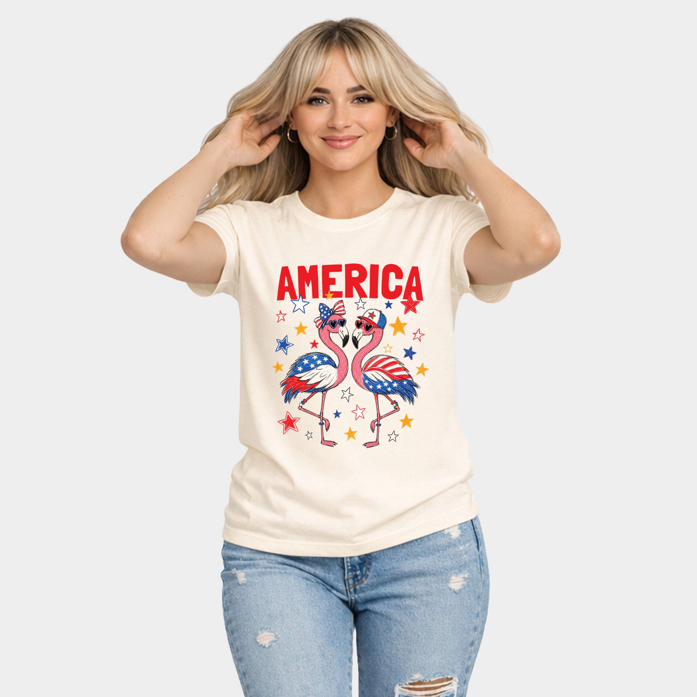 Simply Sage Market - America Flamingos Star Women's Short Sleeve Graphic T-Shirt