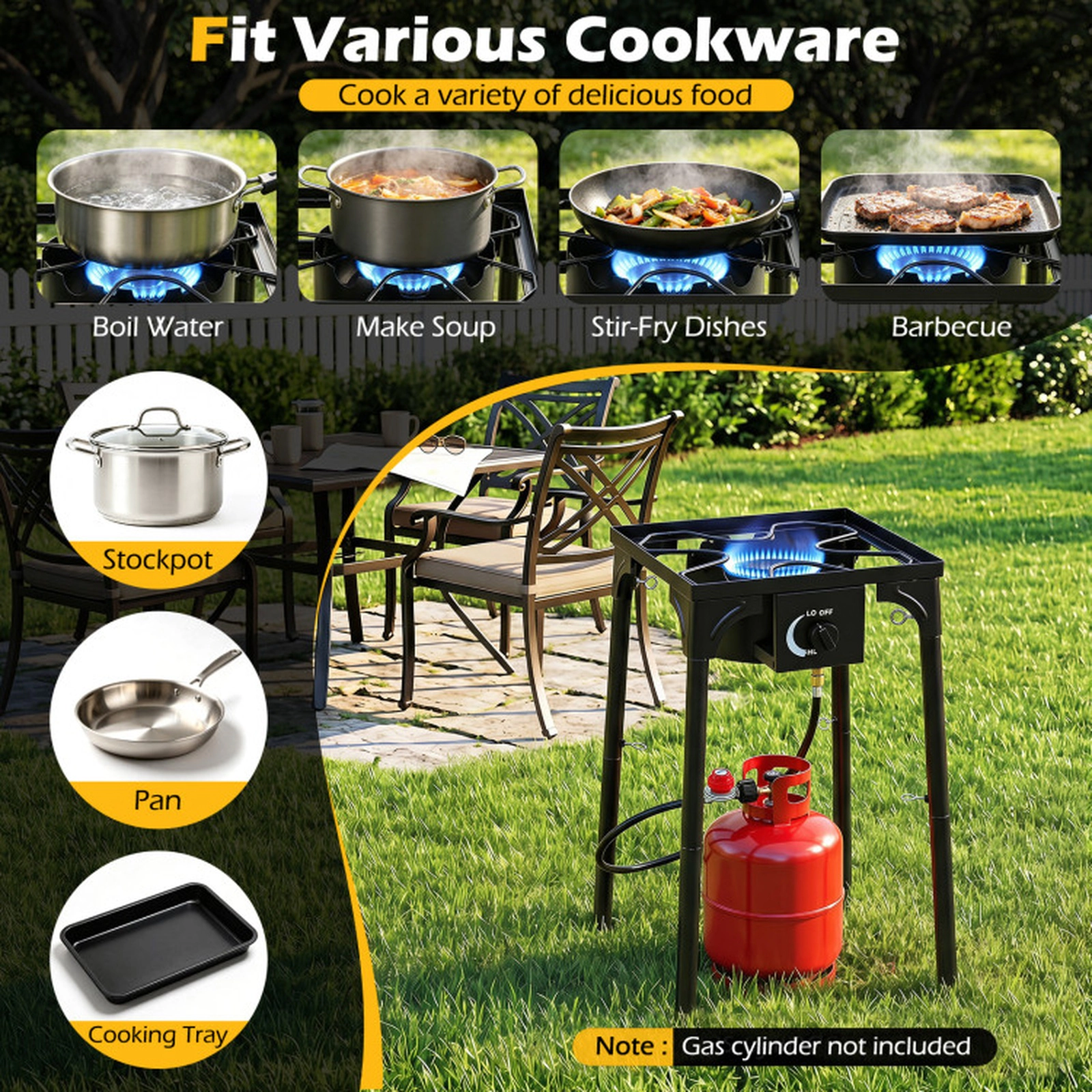SUGIFT High-Output 80000-BTU 1-Burner Propane Stove 220-lb Capacity 29-in Tall with Adjustable Regulator and Hose Black