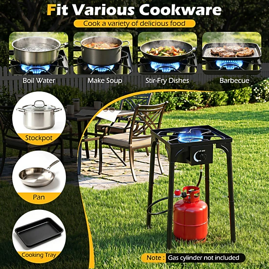 SUGIFT High-Output 80000-BTU 1-Burner Propane Stove 220-lb Capacity 29-in Tall with Adjustable Regulator and Hose Black