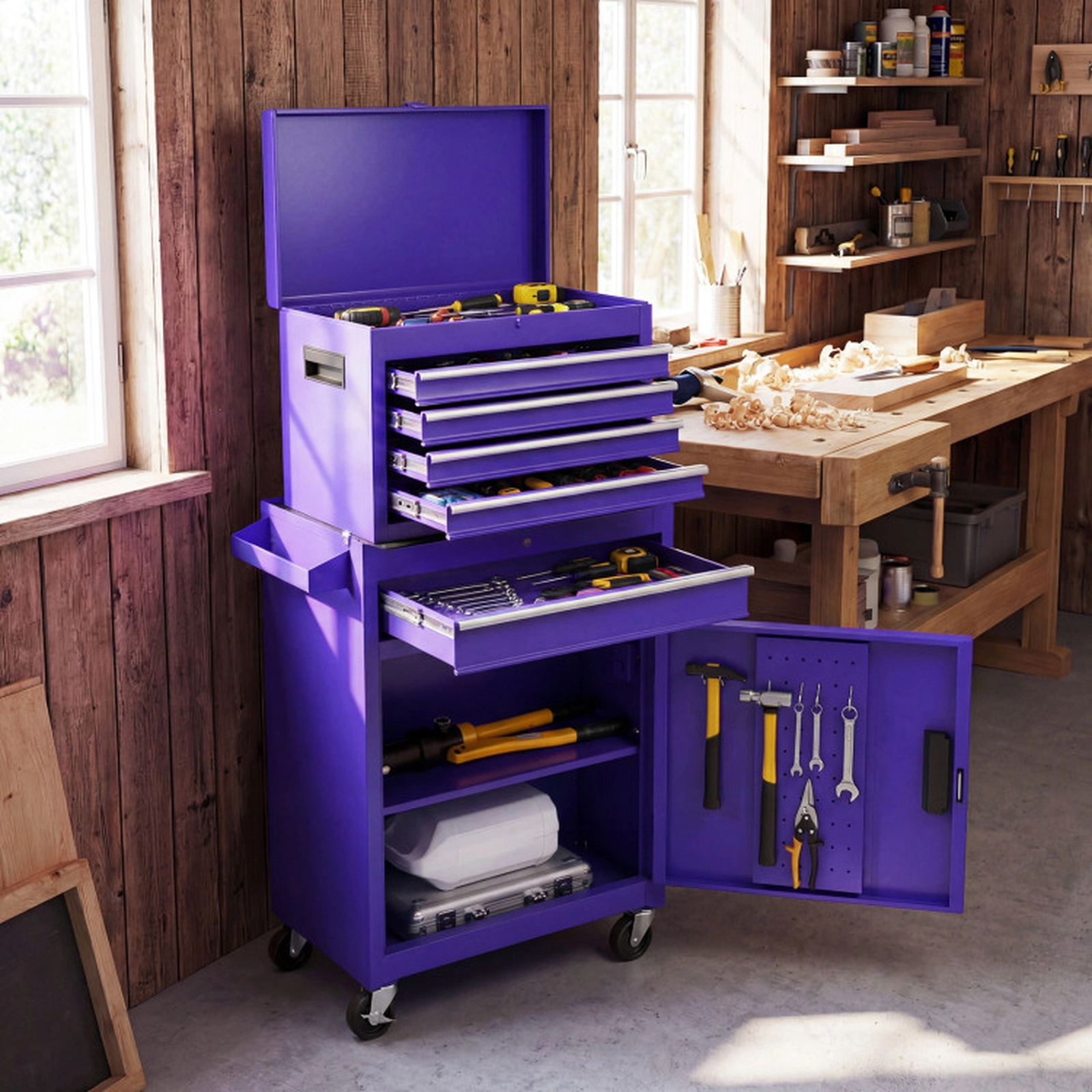 SUGIFT 2-in-1 Rolling Tool Chest with 5 Sliding Lockable Drawers 220.5-lb Total Capacity Steel Construction