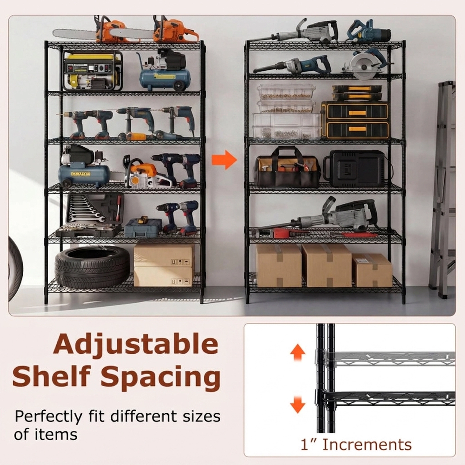 SUGIFT 6-Tier Storage Shelving Unit with V-Shaped Wire Rack 4800-lb Total Capacity 800-lb Per Shelf Black