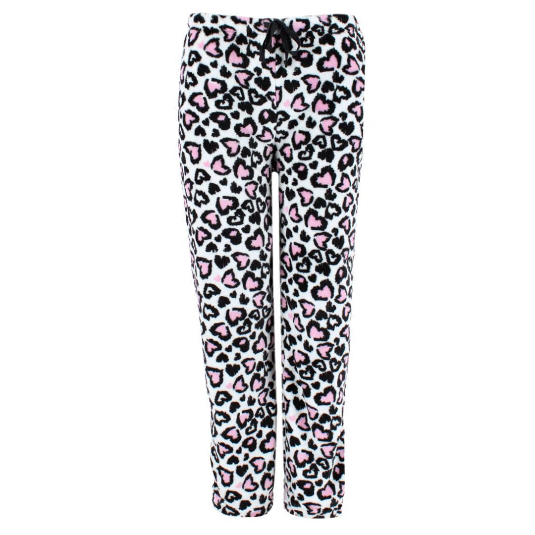 CTM Women's Plush Heart Cheetah Print Pajama Pants