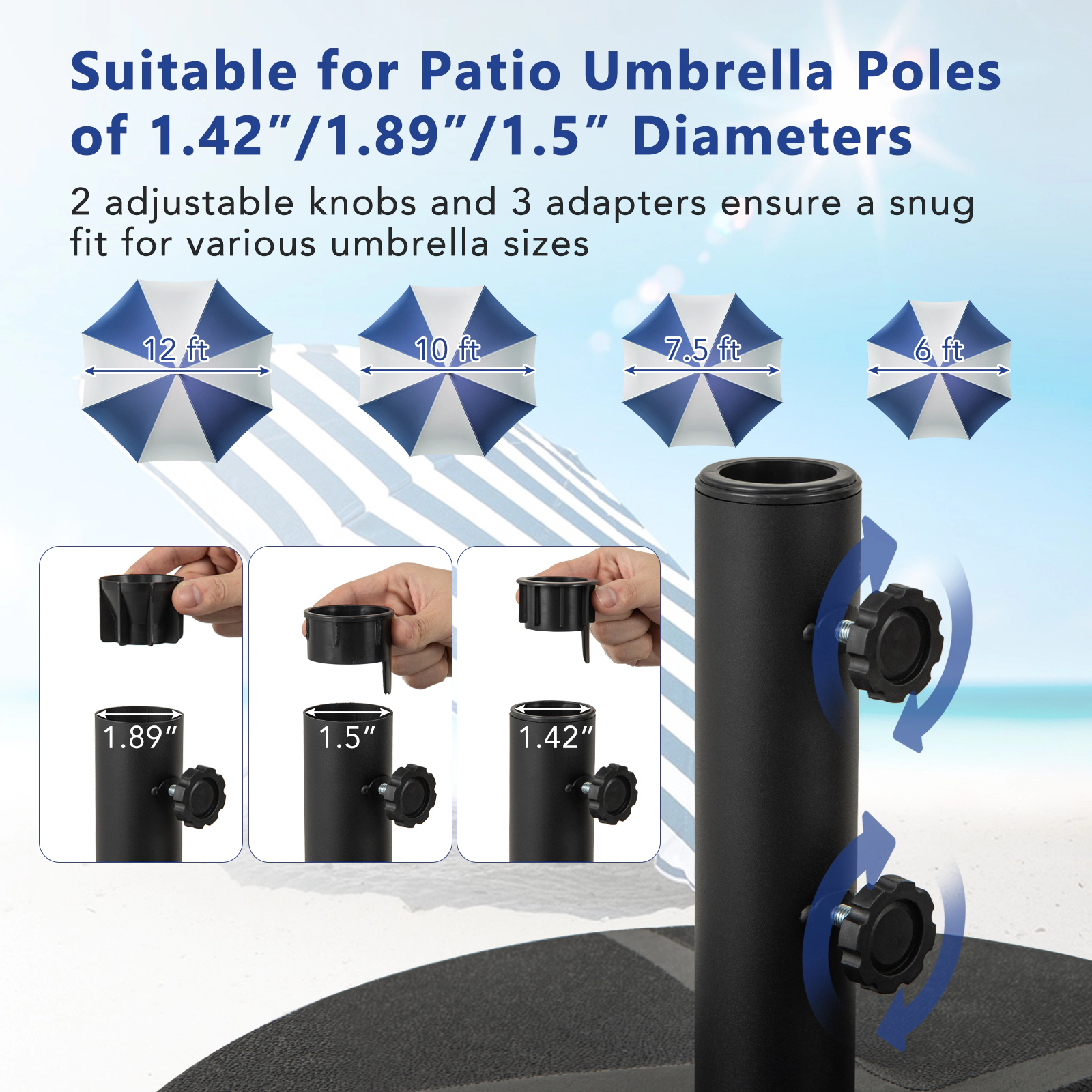 Slickblue Lightweight Fillable Patio Umbrella Base with Metal Support Pole Black