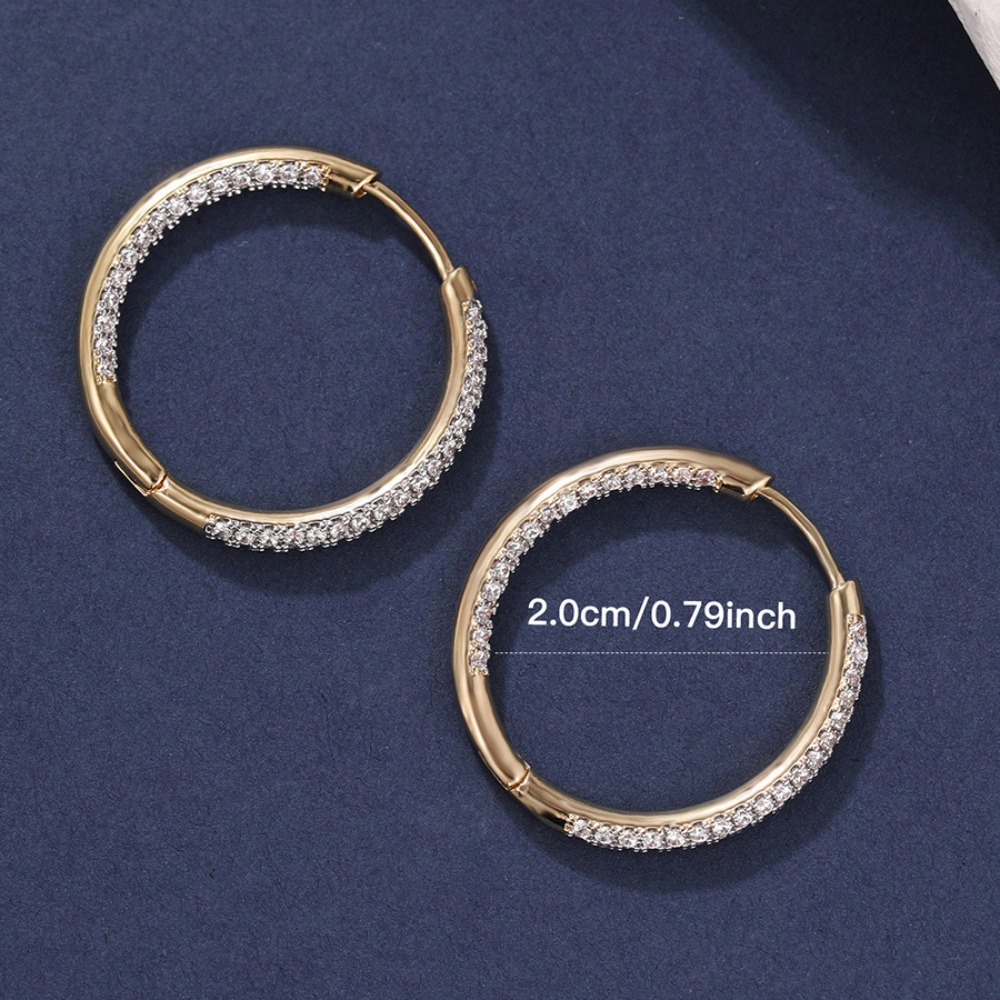 Double Row Paved Cubic Zirconia Hoop Earring Gold Plated Sparkling CZ Large Hoop Earring
