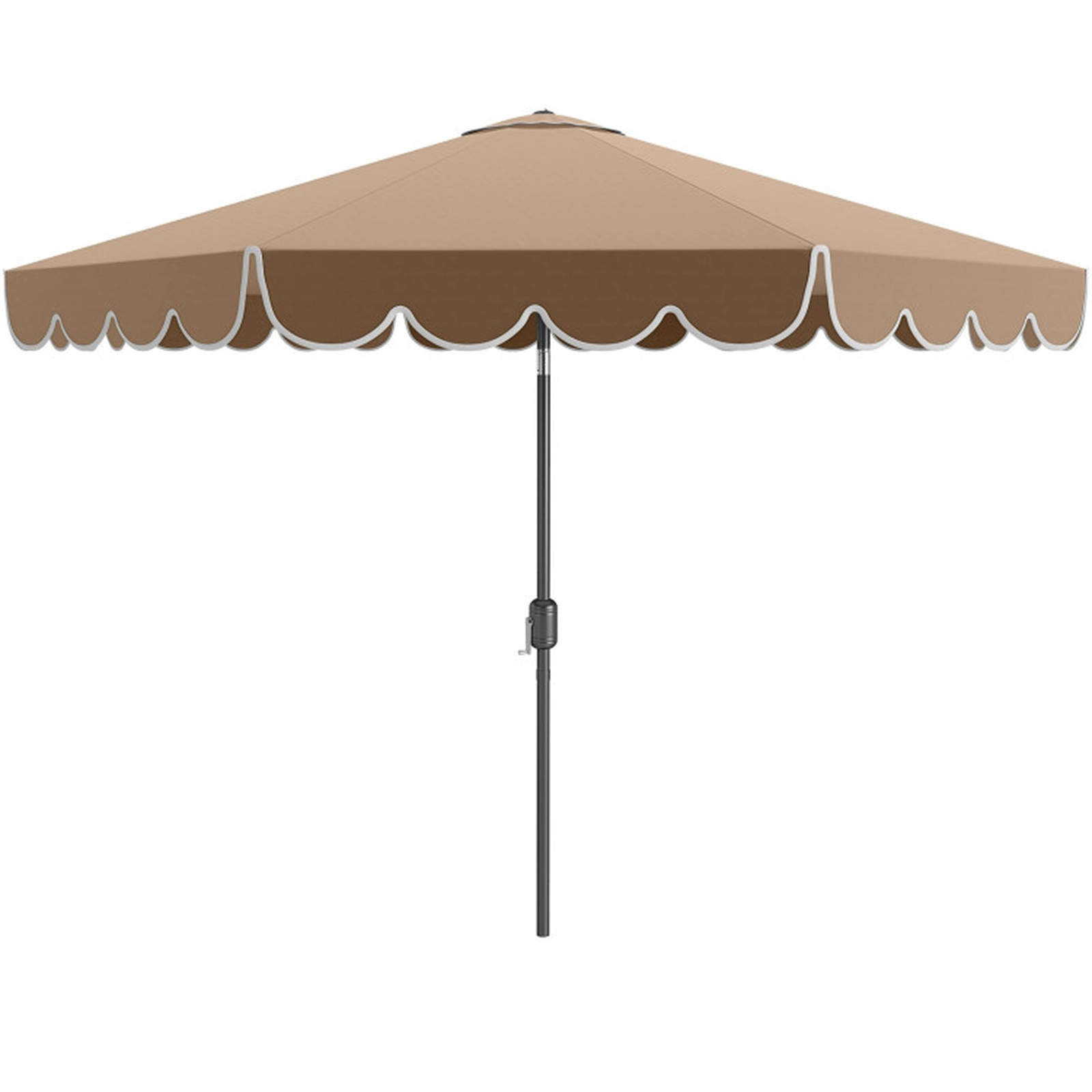 SUGIFT 10-ft Brown Patio Market Umbrella, Ruffled Edge, Crank Lift, Push-Button Tilt