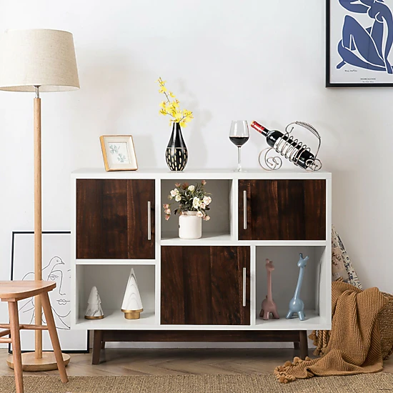 SlickBlue Unisex White Sideboard Cabinet with Six Compartments