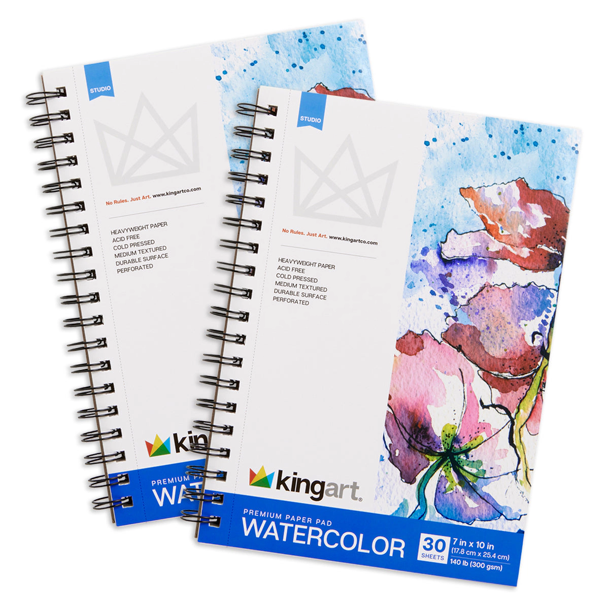 KINGART Watercolor Paper Pad 7" x 10" - 2 Pack - 30 Sheets Each
