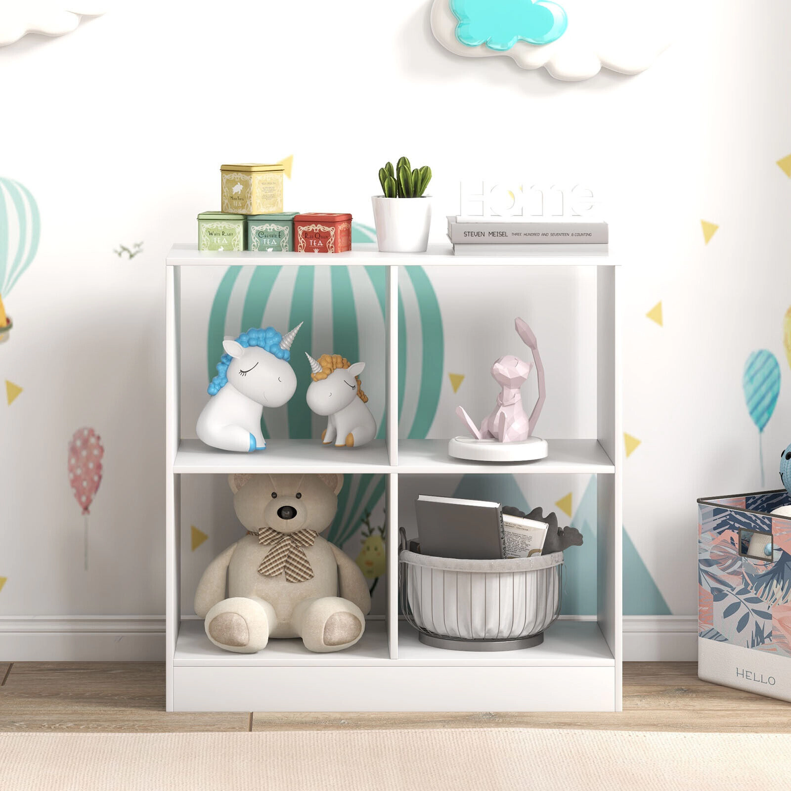 SUGIFT Kids 4-Cube Open Shelf Engineered Wood Toy Storage Bookcase 29-in x 13-in x 29-in 110-lb Top Capacity White